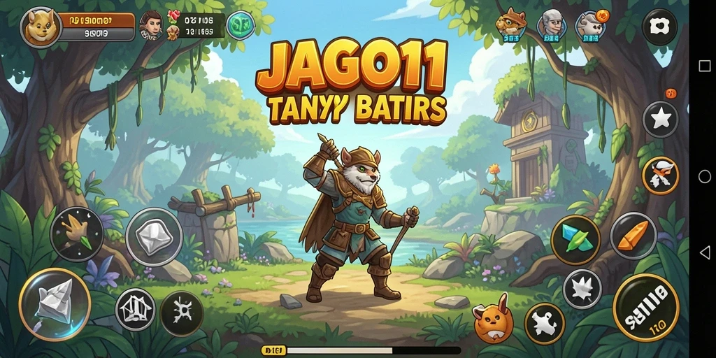 Tangkapan layar <strong>JAGO11</strong> yang menunjukkan aksi petualangan seru dan landscape yang menakjubkan.