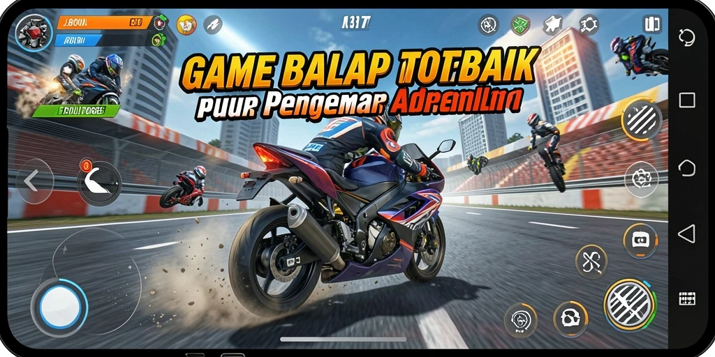 Screenshot gameplay JEBOLTOGEL yang menampilkan aksi balap motor yang cepat dan menegangkan.