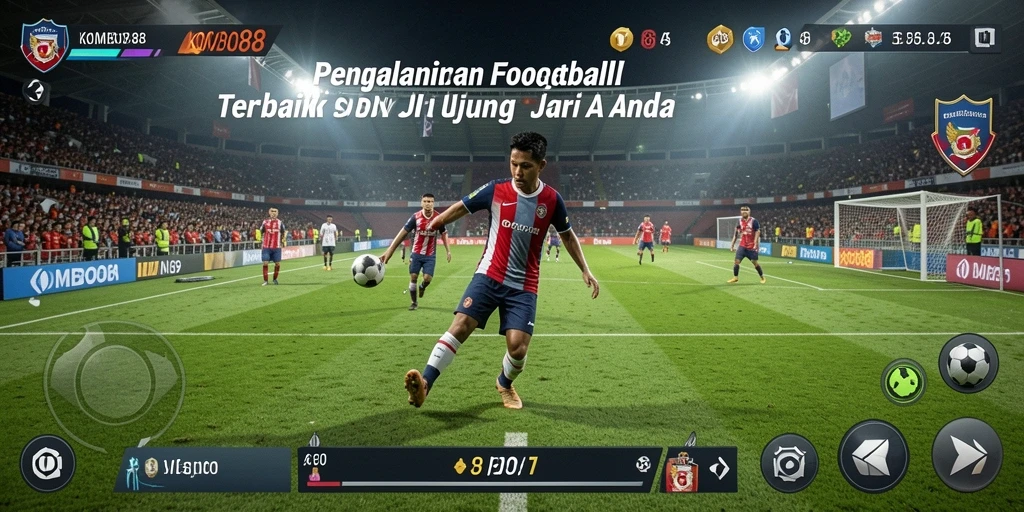 Screenshot utama KOMBO88 menampilkan momen seru dari pertandingan sepak bola.