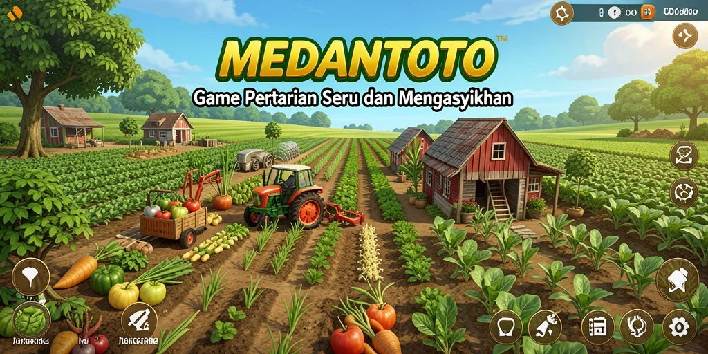 Screenshot gameplay MEDANTOTO menampilkan lahan pertanian yang subur dan penuh warna.