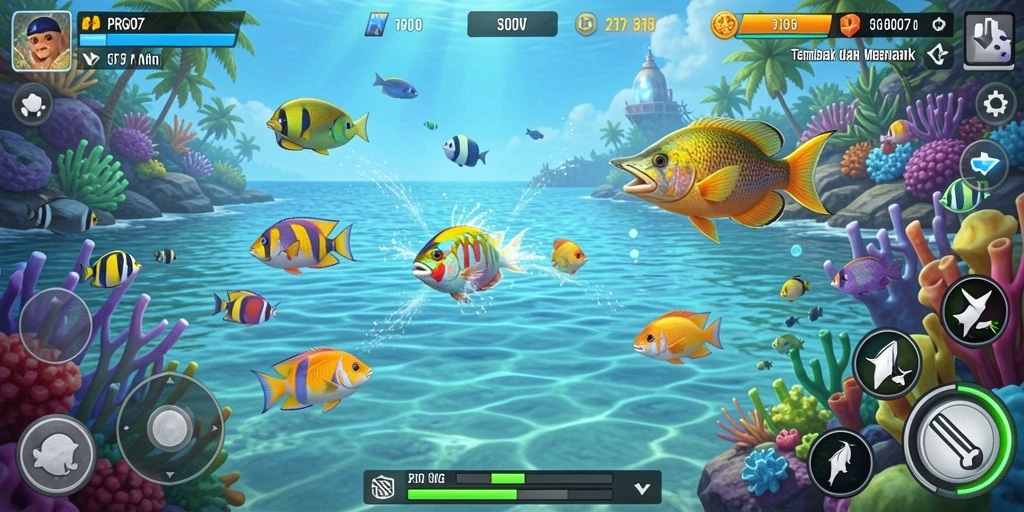Tampilan permainan PRG007 dengan aksi tembak ikan yang seru.