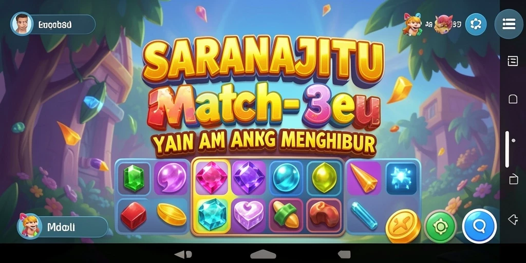 Screenshot menunjukkan gameplay seru SARANAJITU di dalam level Match-3.