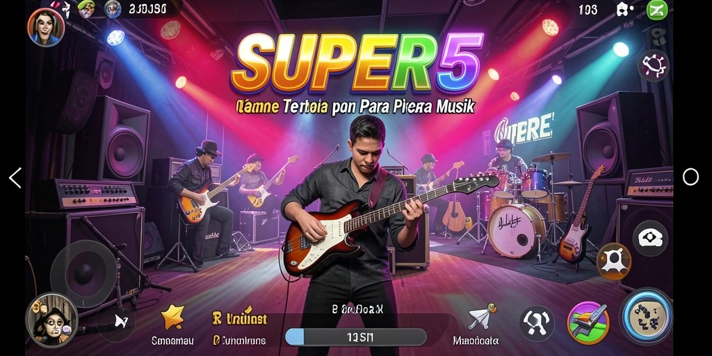 Tampilan gameplay SERU di SUPER5 dengan berbagai lagu.