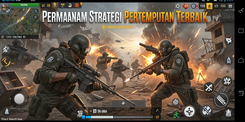 Screenshot V89 menampilkan aksi pertempuran strategis dan membangun basis.
